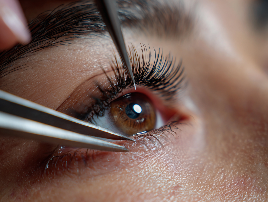 Applying adhesive for DIY eyelash extensions safely at home