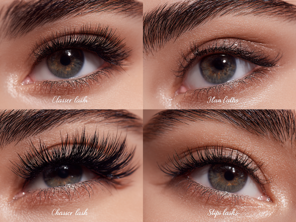 Best at-home eyelash extension types cluster strip and individual lashes