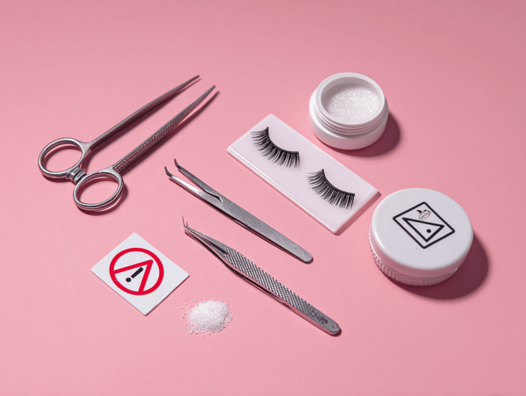 Common causes of eyelash extension pain, improper lash application tools
