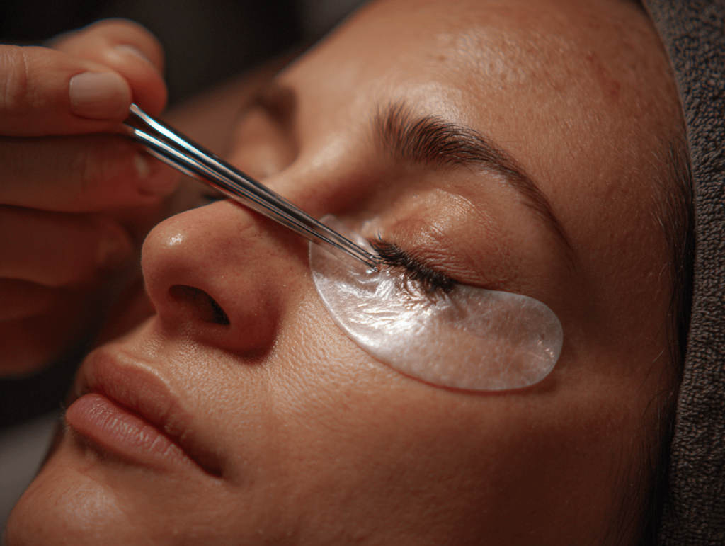 Protective eye pads used during lash extension procedure to prevent irritation or harm