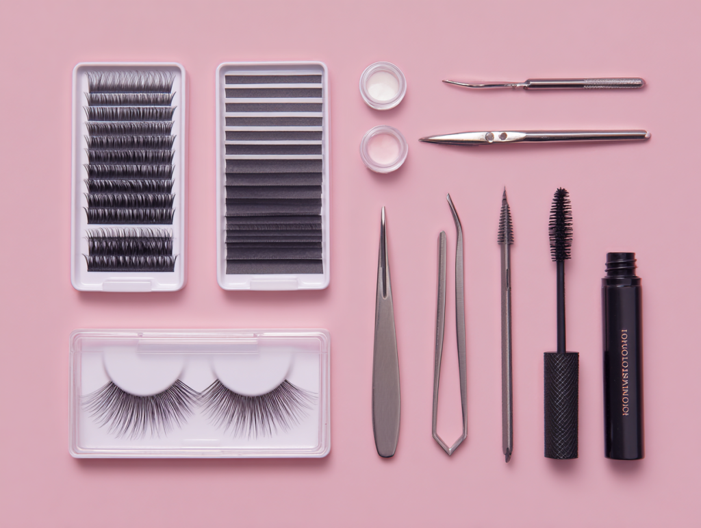 At-home eyelash extension kit with tools and adhesive for DIY lashes