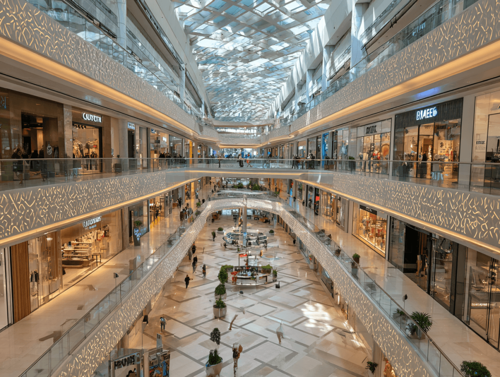 Luxury shopping mall in Istanbul featuring fashion stores, beauty counters, and family entertainment