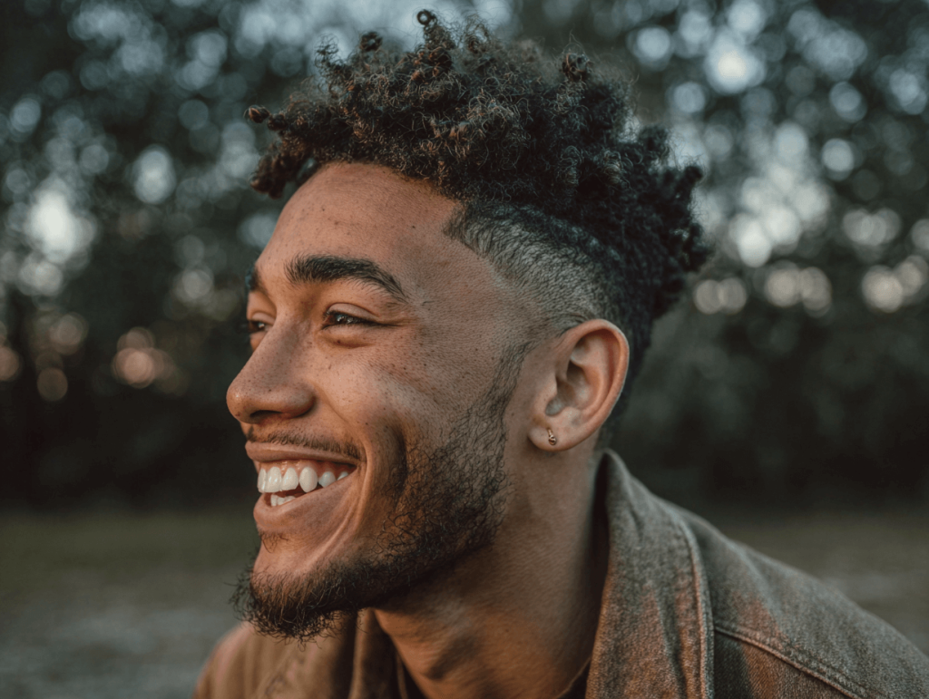 Curly fade haircut for men, natural textured style for 2025
