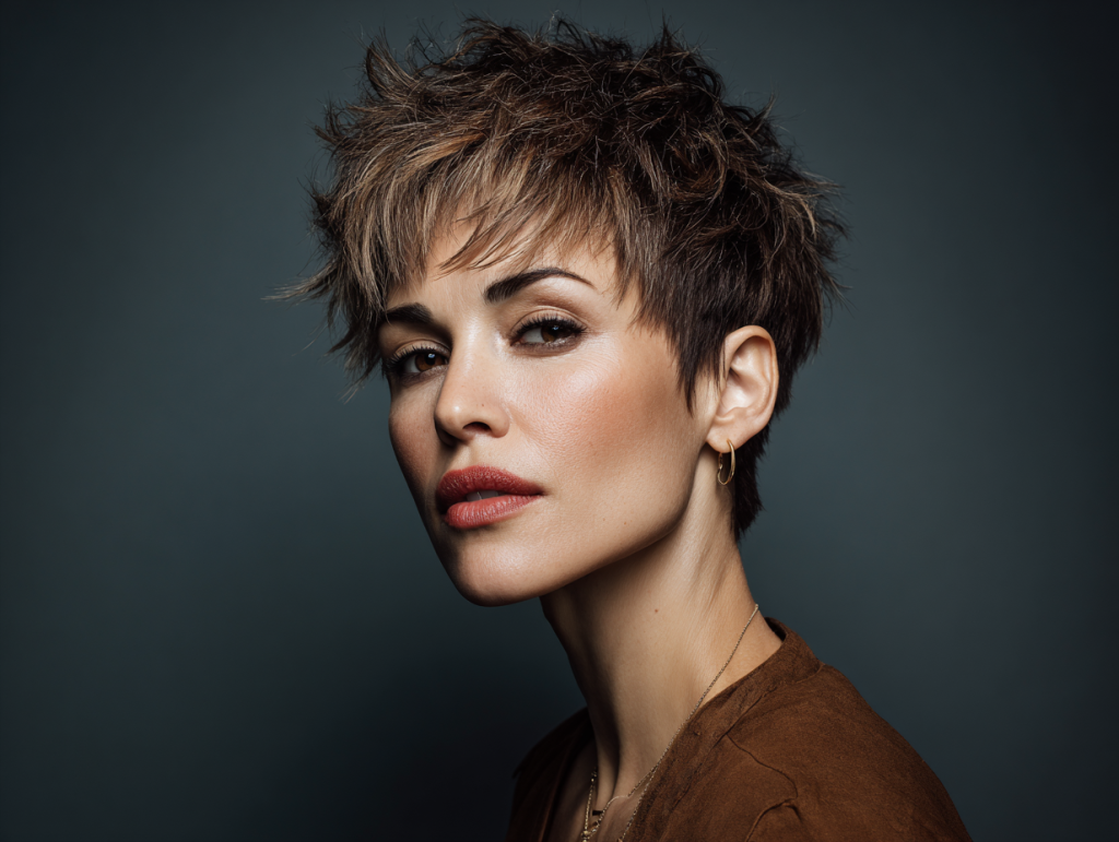 Modern pixie saç kesimi kısa cesur kadın saç stili 2025