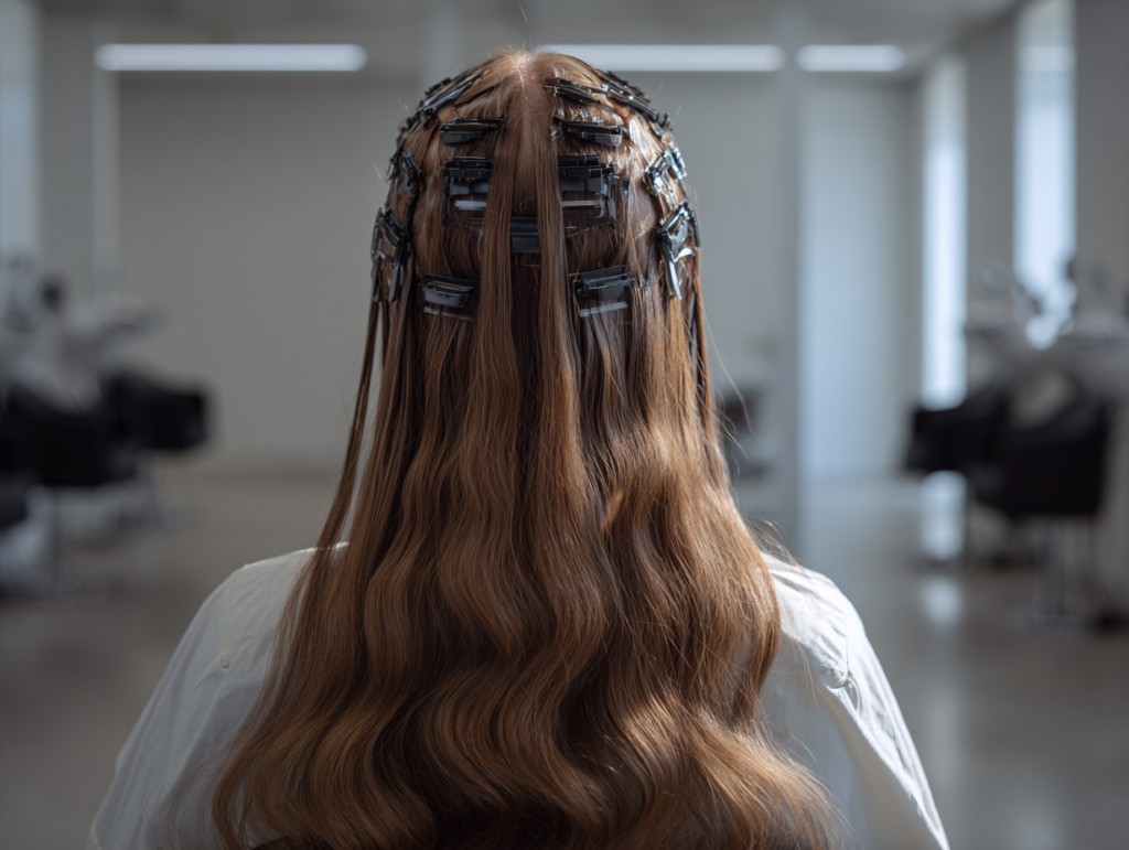 Sectioned hair held with clips ready for at-home haircut