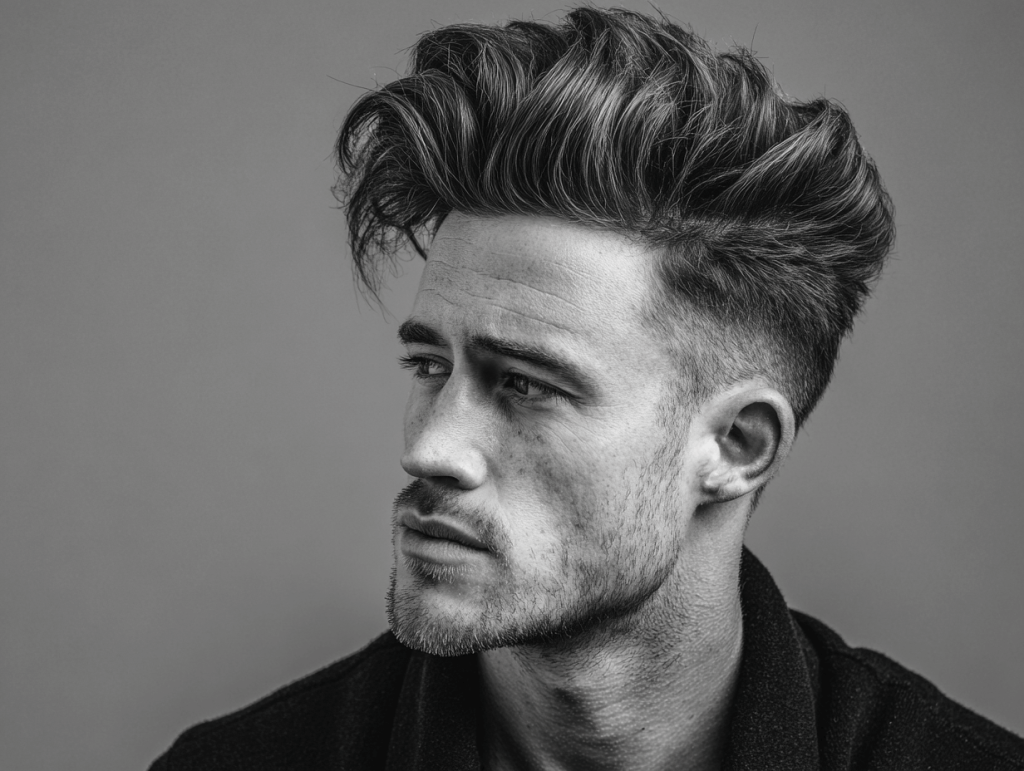 Pompadour ve quiff modern erkek saç kesimi hacimli ve şık
