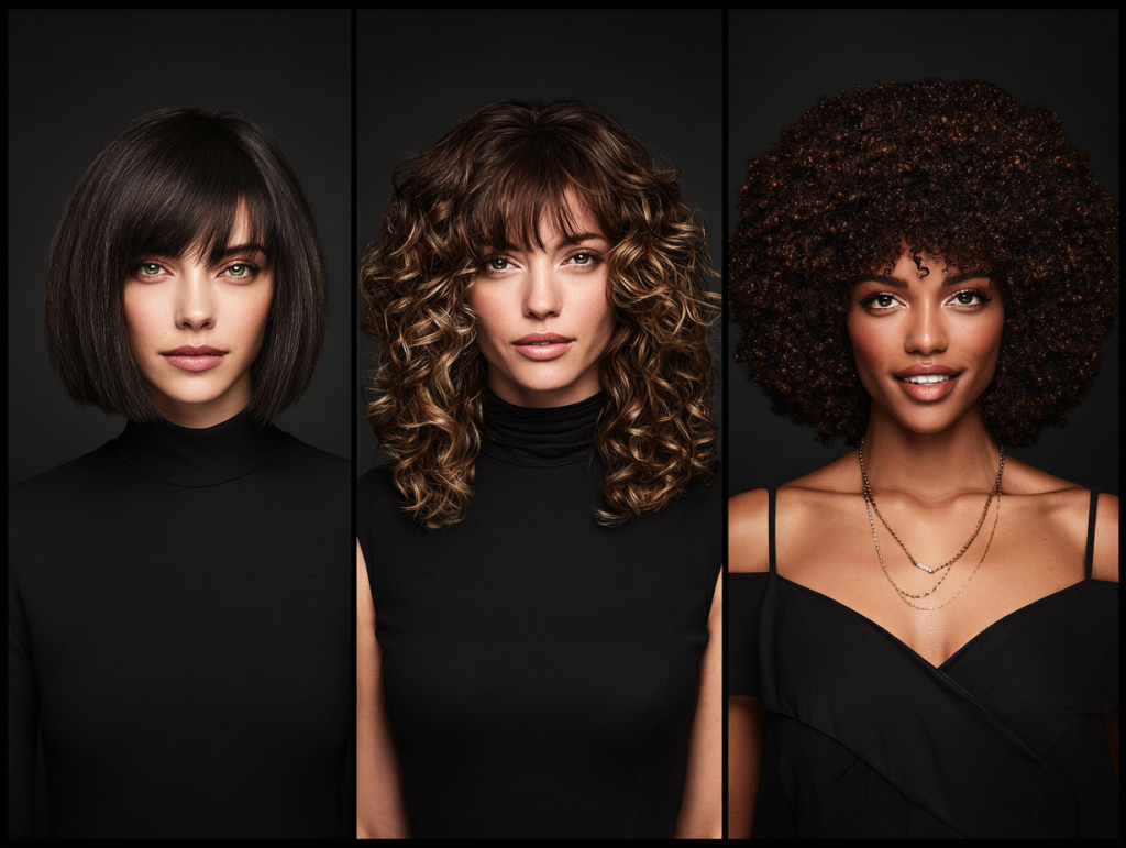 Women’s hairstyles for different hair types: straight, wavy, curly, and afro