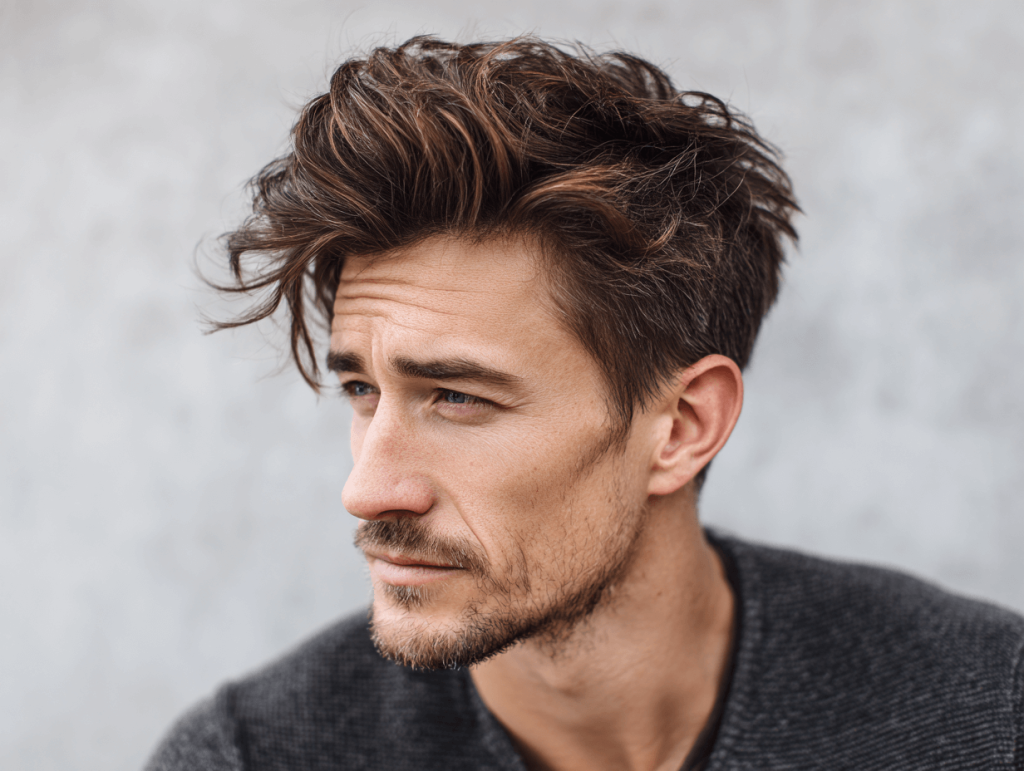 Seyrek ve ince telli erkek saç kesimi hacim kazandıran stil