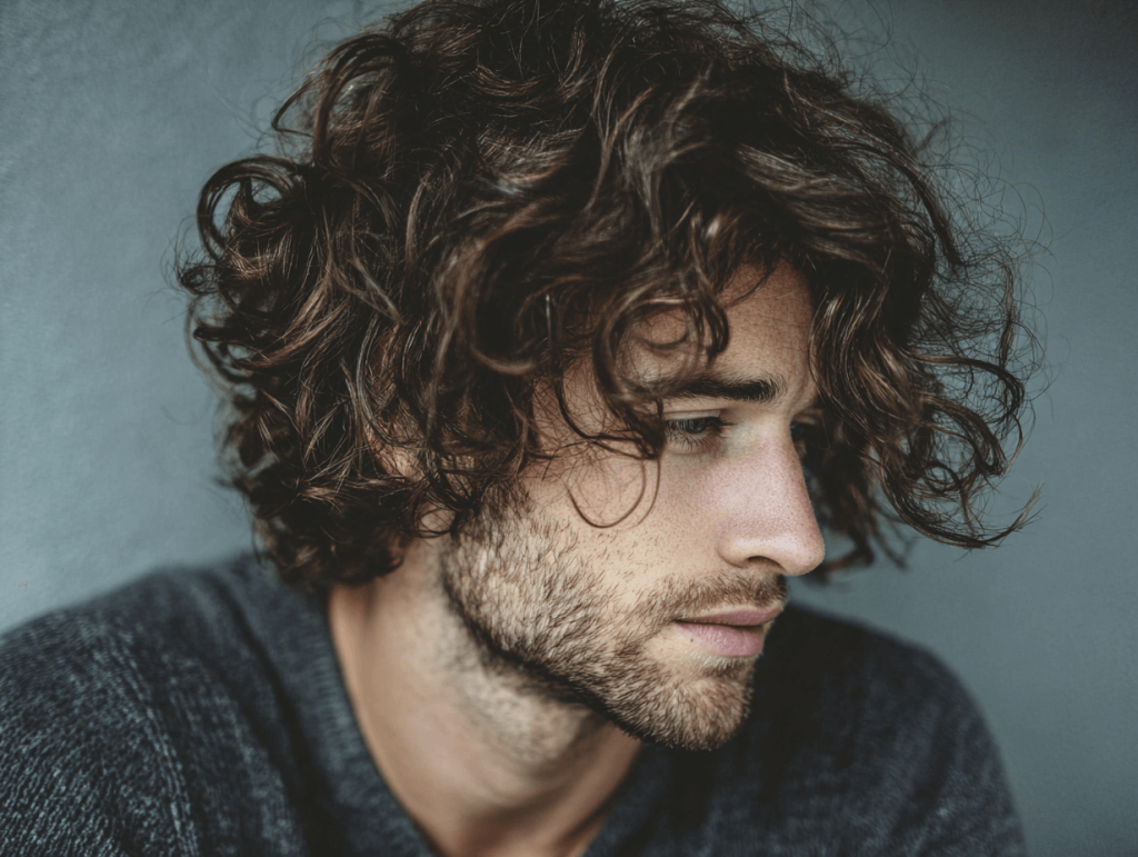 Kıvırcık ve dalgalı erkek saç kesimi doğal akışlı