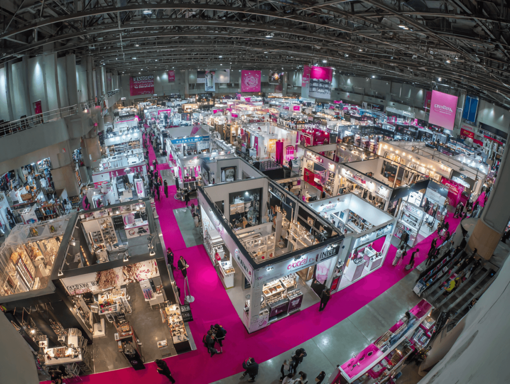 Istanbul Beauty Expo 2025 at TÜYAP with international exhibitors and visitors exploring cosmetics, skincare, and salon equipment.