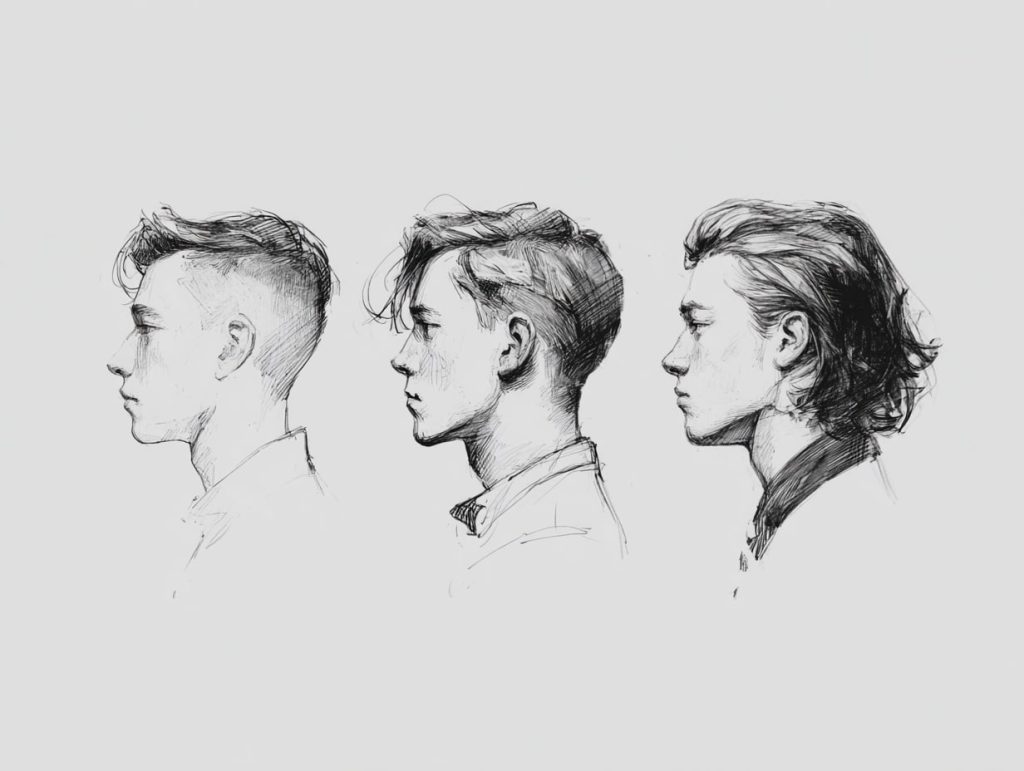 “Comparison of short, medium, and long men’s hairstyles illustration”