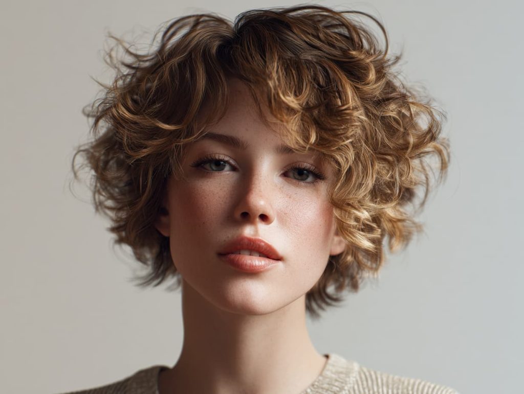 Katmanlı ve dağınık Shag kısa saç modeli, kıvırcık ve dalgalı saçlar için
