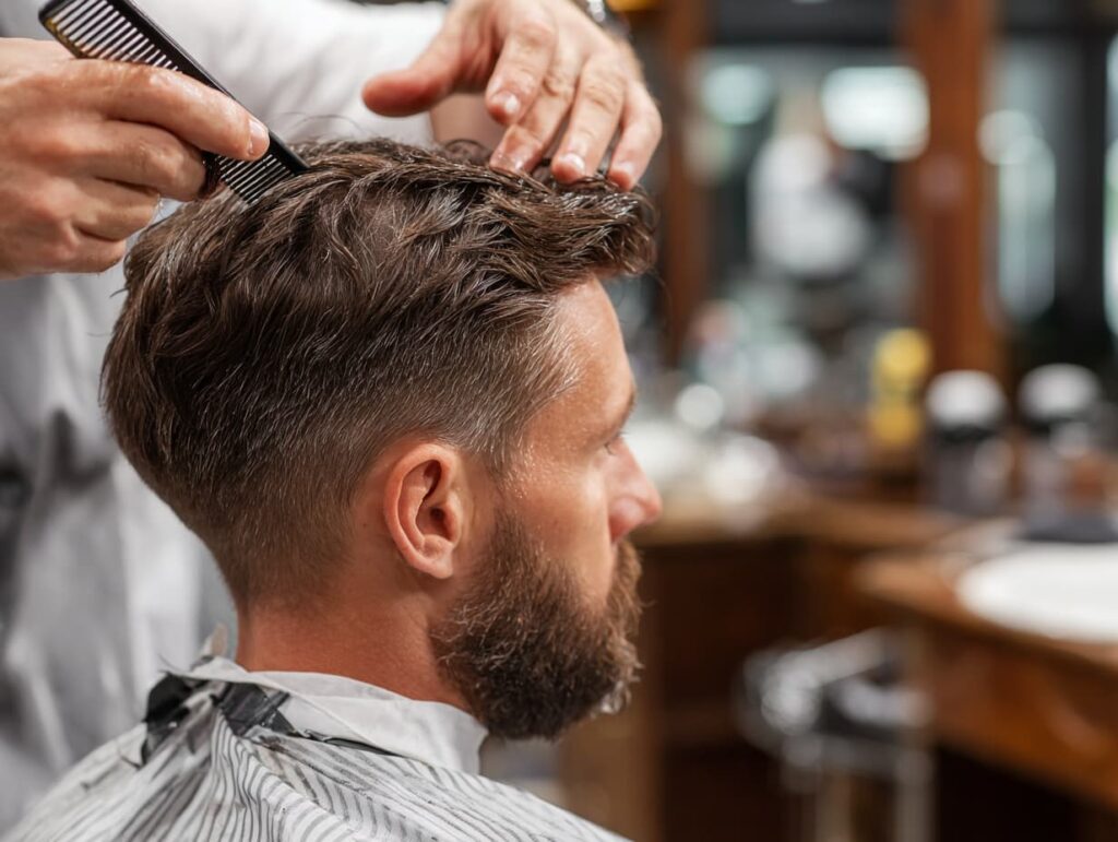 “Men’s haircut transformation at Heli Beauty 2025, short hairstyle makeover”