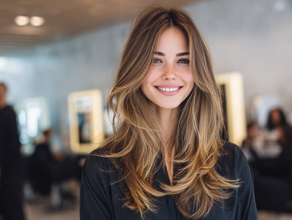 İstanbul kadın saç modelleri, 2025 trend uzun katlı saç modeli, modern salon görünümü