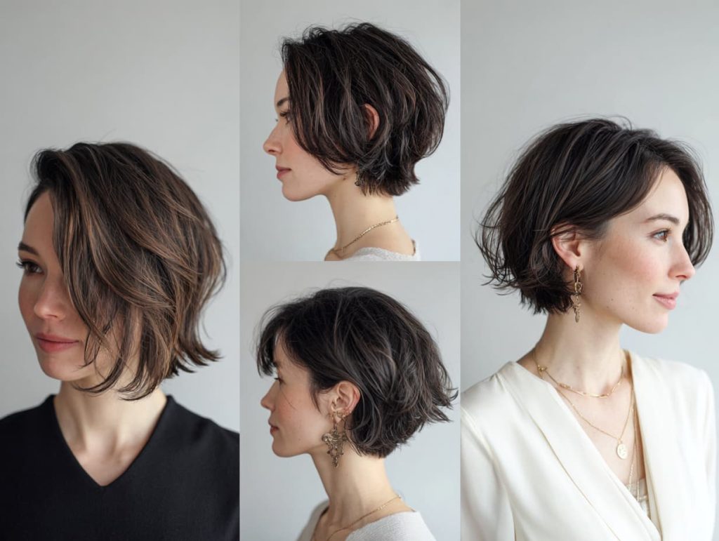 Collage of unique edgy female haircuts for women