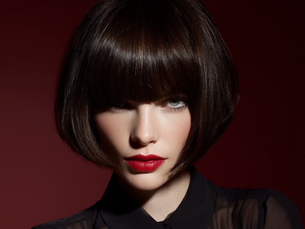 Chin-length straight micro bob hairstyle