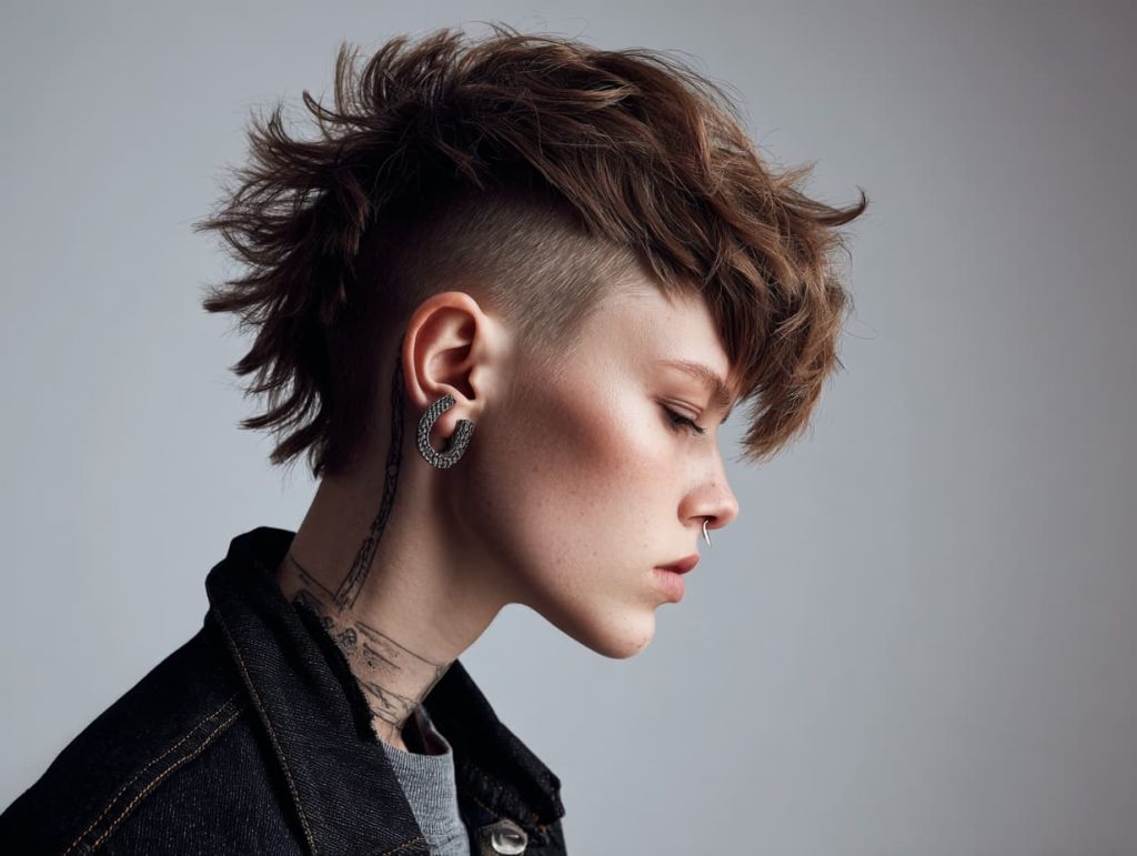 Androgynous wolf cut or undercut hairstyle