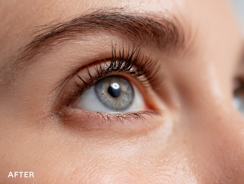 Lash lift results showing lifted, curled natural lashes after treatment