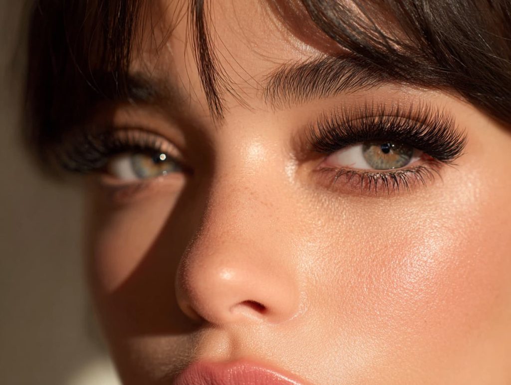 Eyelash extension aftercare guide with fresh, fluffy lash extensions