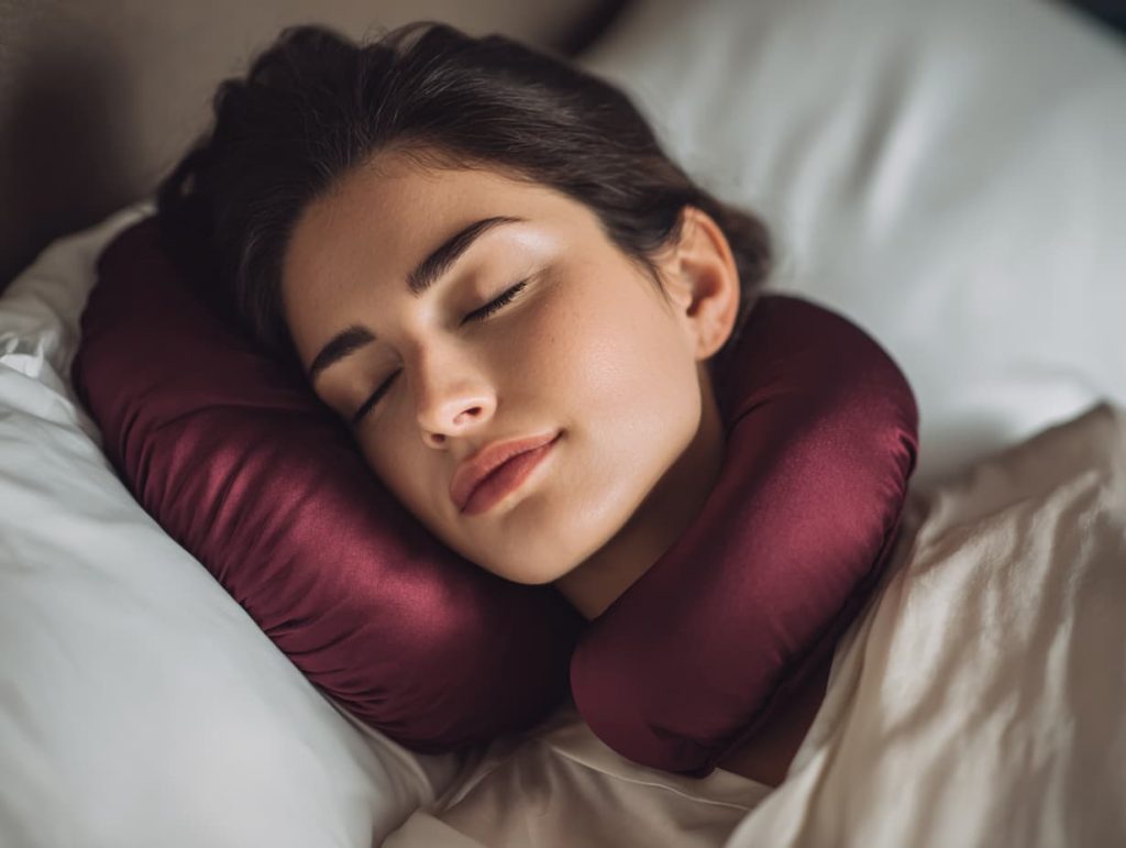 Sleeping on back with clean silk pillowcase to support microblading healing process and reduce friction