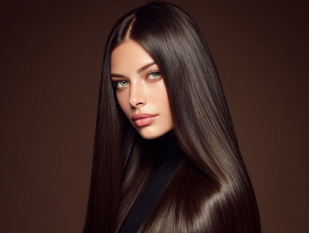 Saç botoksu sonrası parlak ve düz saçlar, profesyonel bakım ile yumuşaklık ve ışıltının korunması